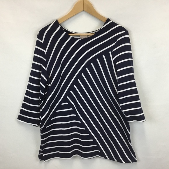 Chico's Blue White Striped Tunic Top. - Picture 4 of 9